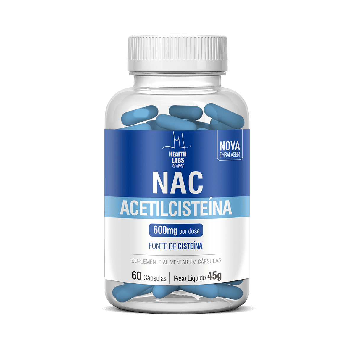 NAC Acetilcisteina 600mg 60 Caps - Health Labs