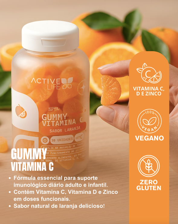 Gummy Vitamina C, D e Zinco 30 Gomas - Active Life