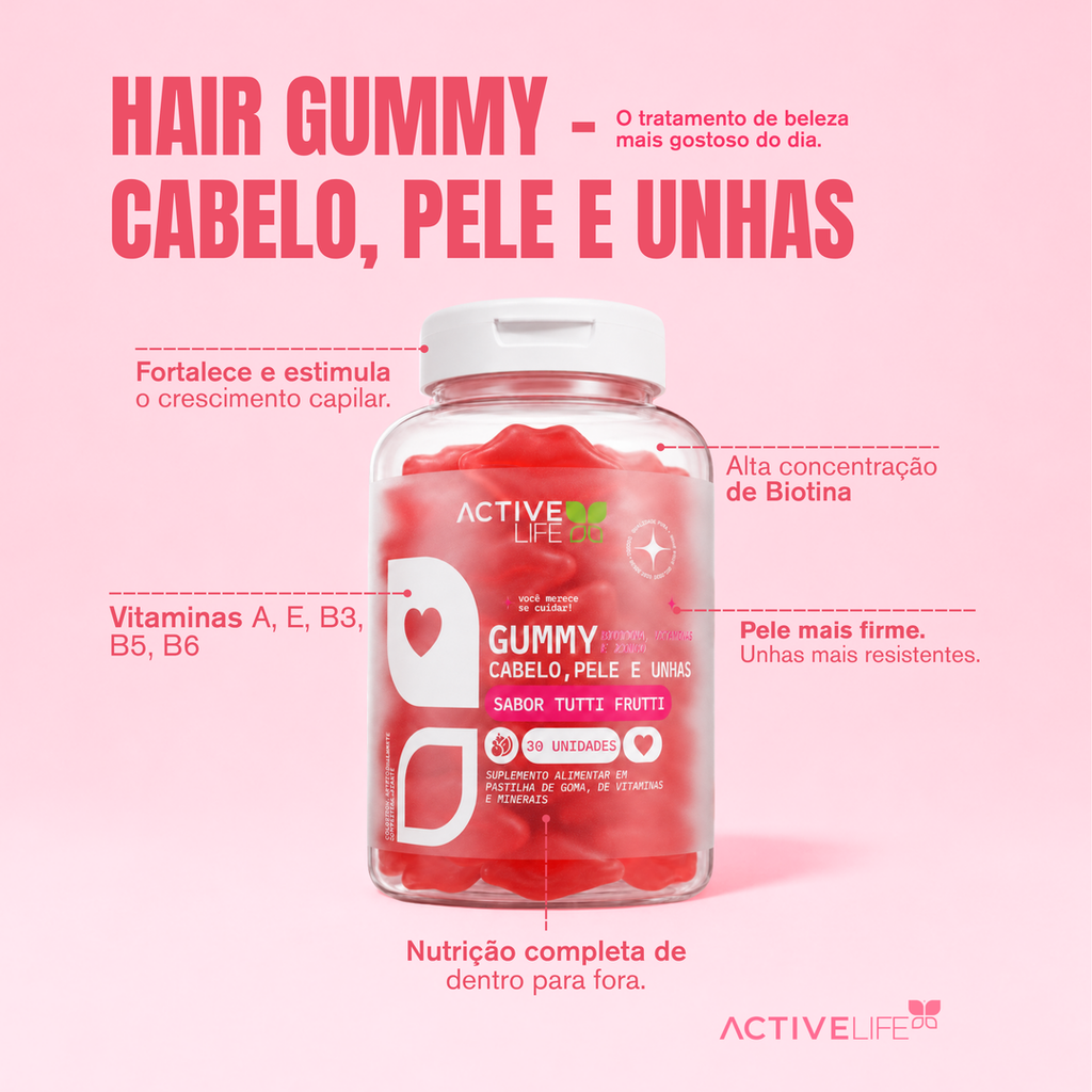 Gummy Cabelo, Pele e Unha 30 Gomas - Active Life