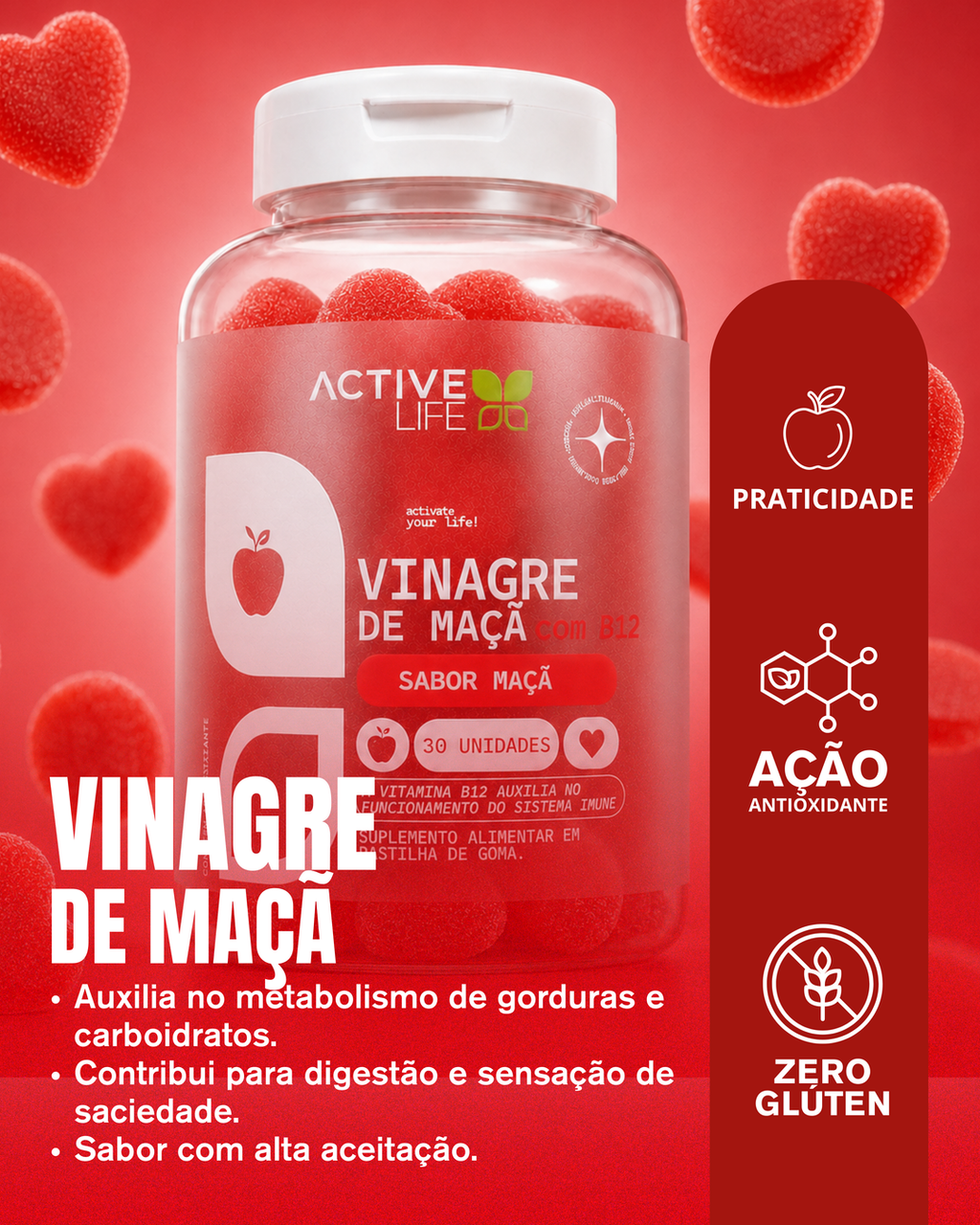 Gummy Vinagre de Maçã + Cromo 30 Gomas - Active Life