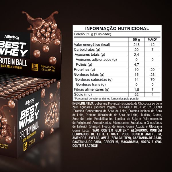 Caixa c/ 12 Best Whey Protein Ball 50g - Chocolate ao Leite - Atlhetica