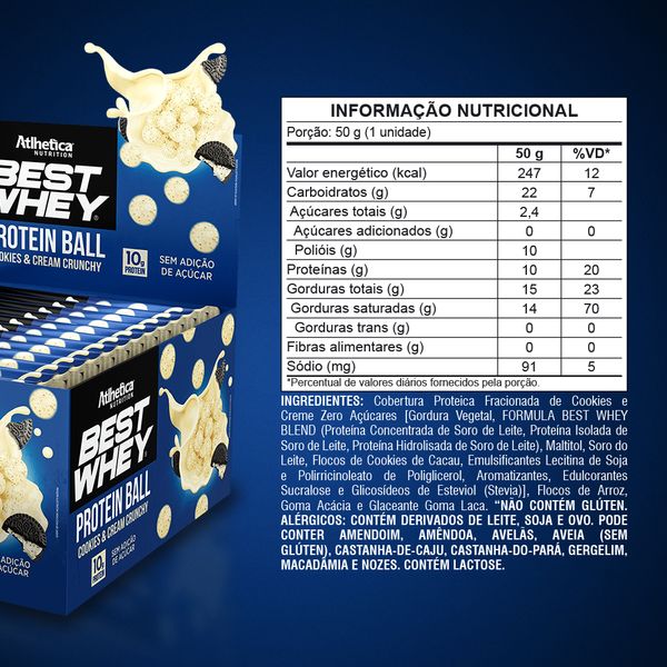Caixa c/ 12 Best Whey Protein Ball 50g - Cookies - Atlhetica