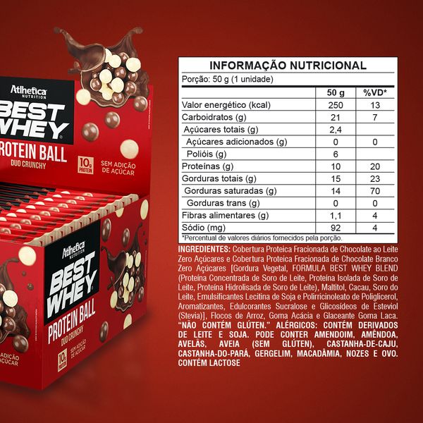 Caixa c/ 12 Best Whey Protein Ball 50g - Duo Crunchy - Atlhetica